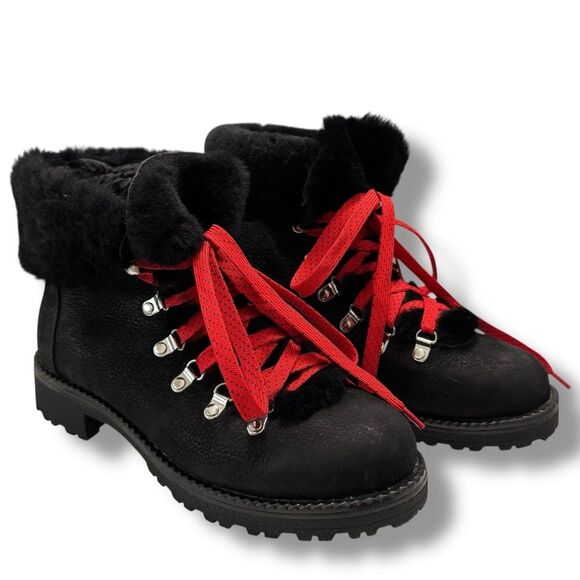 J.Crew Women’s Nordic Snow Hiker Boots Black Shearling Size 8M - Picture 2 of 11